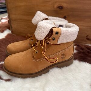Timberland Women's Teddy Fleece WP Fold Down Boot WHEAT Sz 7 NWOB